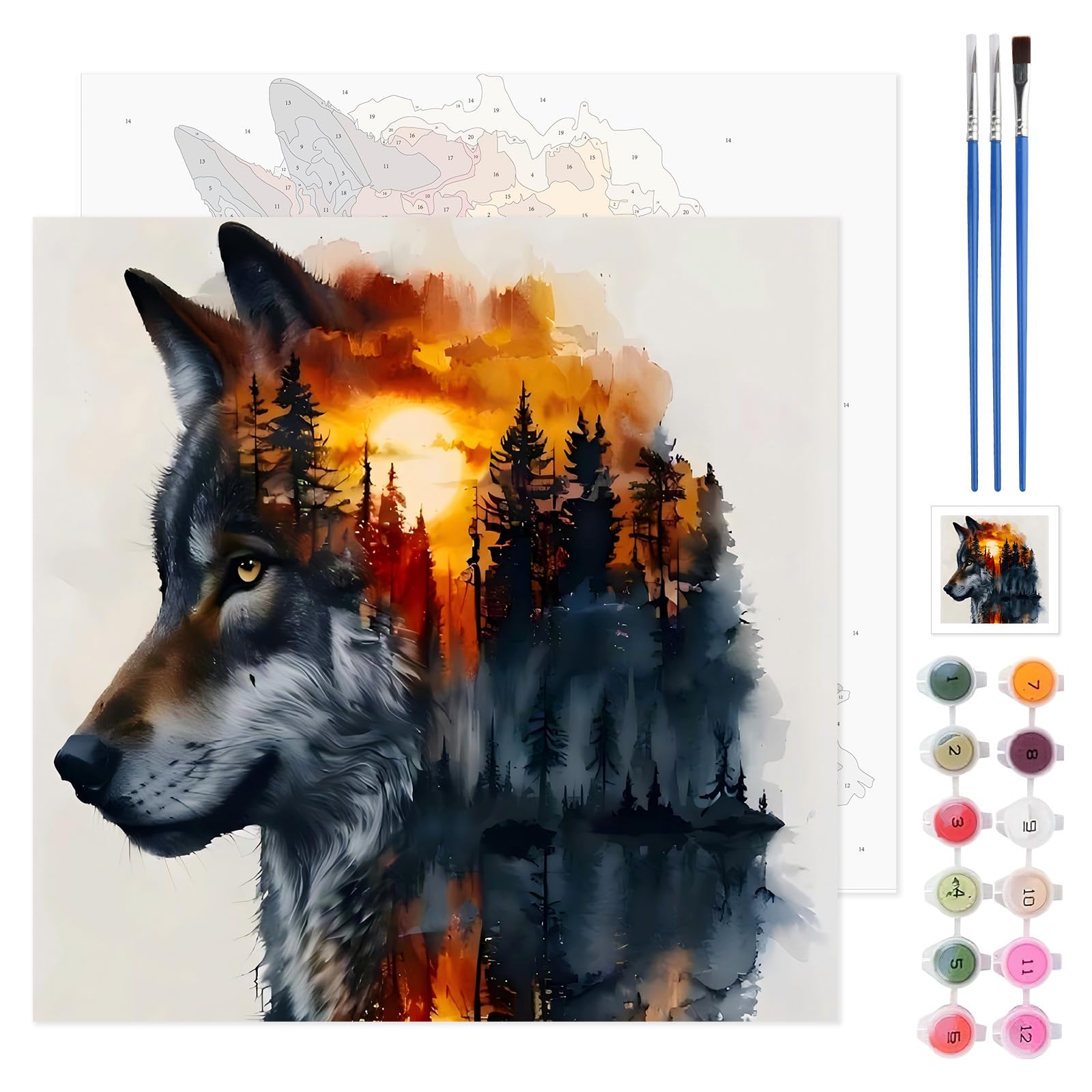 TLIOBLO Wolf Paint by Numbers Kits for Adults Kids, Painting by Numbers Forest Animals, DIY Painting on Canvas for Home Wall Decor Gifts 35x35cm
