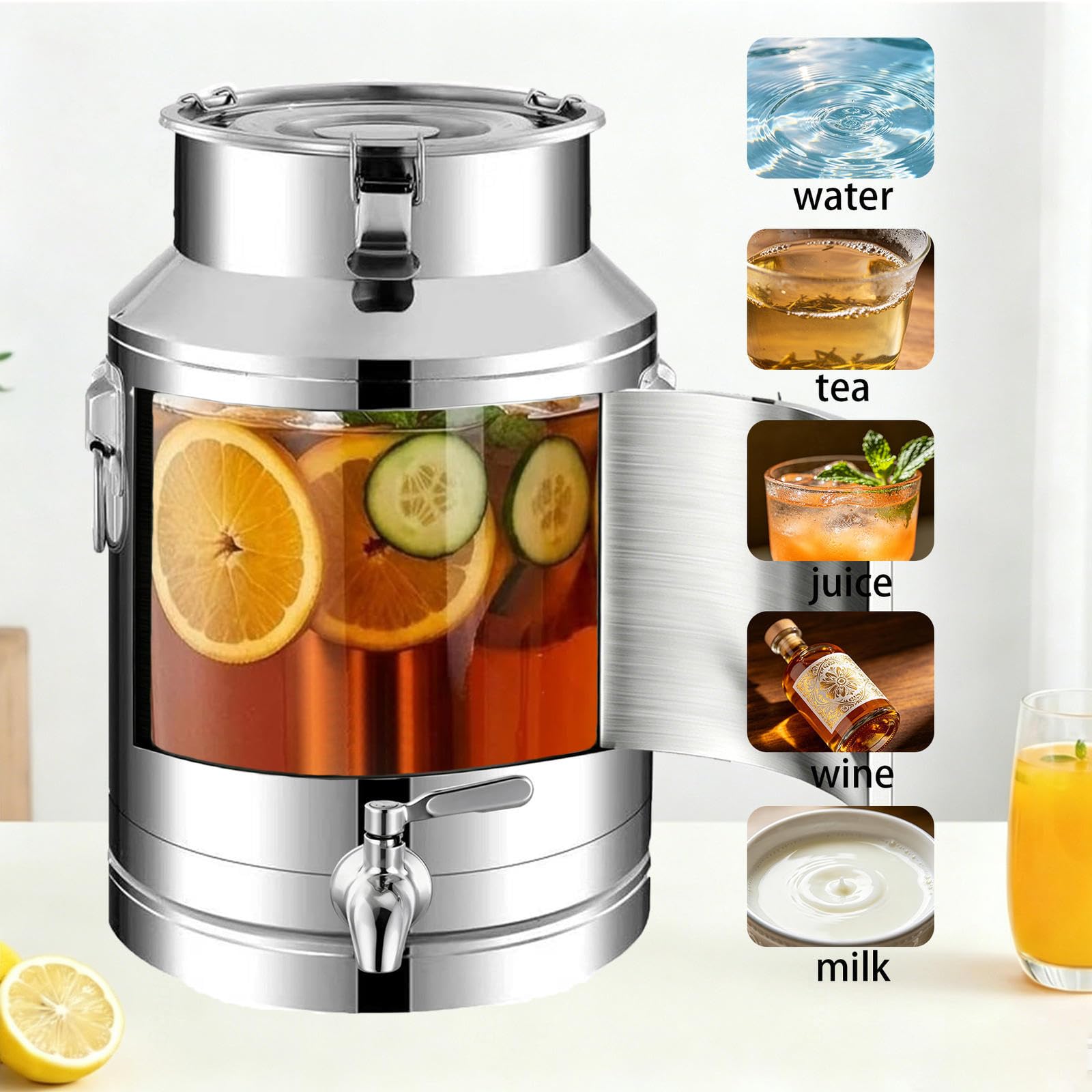getränkespender mit zapfhahn edelstahl wasserkanister metall,A-35L | Perfekt für Picknick, Hinterhof Versammlung, kalten Brautee, Fruchtpunch Lagerung Robuste Konstruktion aus Edelstahl,A-35L