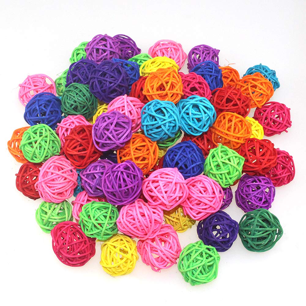 80 bolas de mimbre de ratán, loro, pájaros, juguetes masticables para periquito, cacatúa, bola de vid para pájaros, manualidades, fiestas, bodas, multicolor (80 piezas, 1.18 pulgadas)