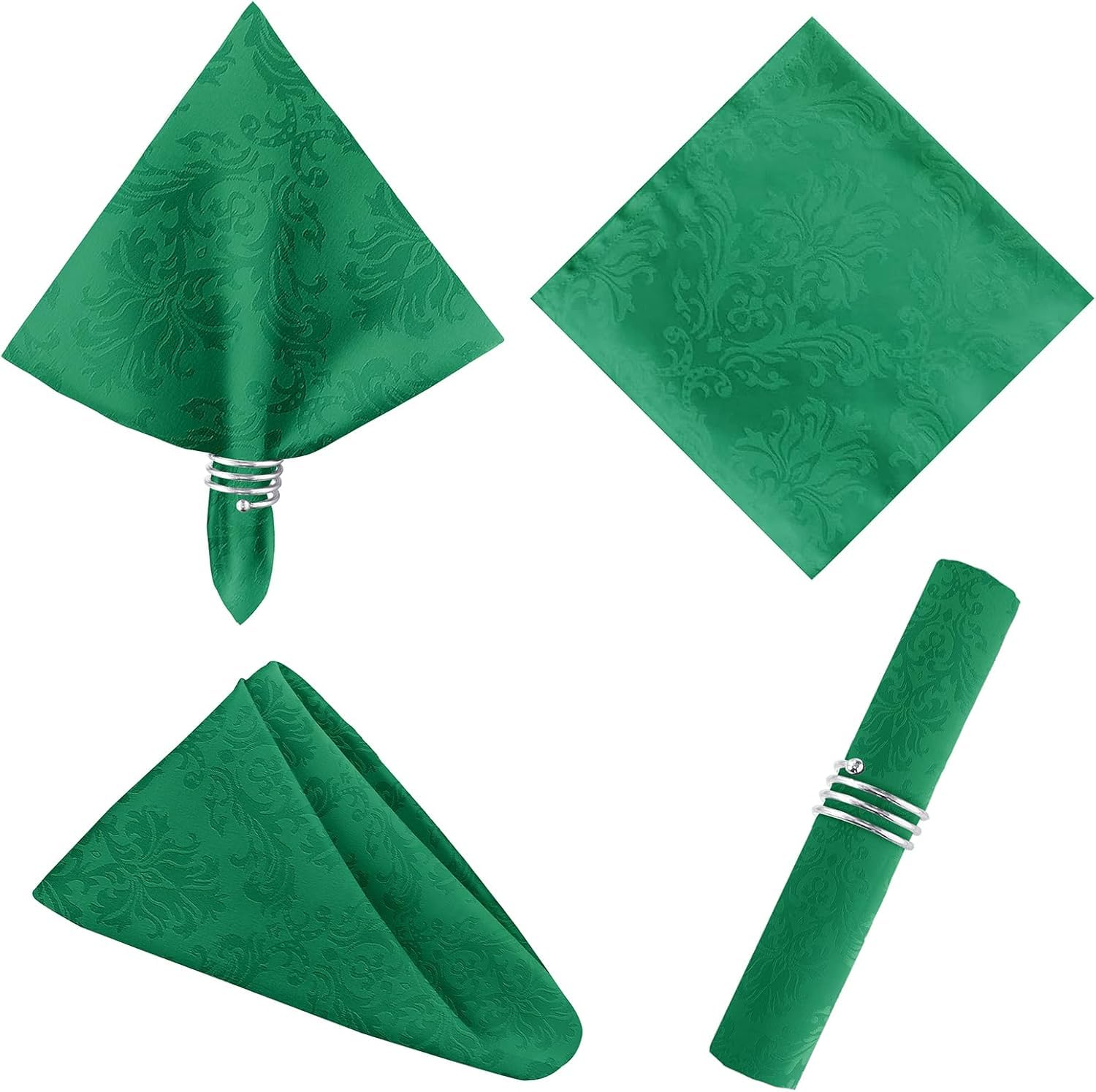 Christmas Green Jacquard Square Damask Wrinkle Resistant Polyester Dinner Napkins for Wedding & Parties - Set of 4 (Green, 20x20)