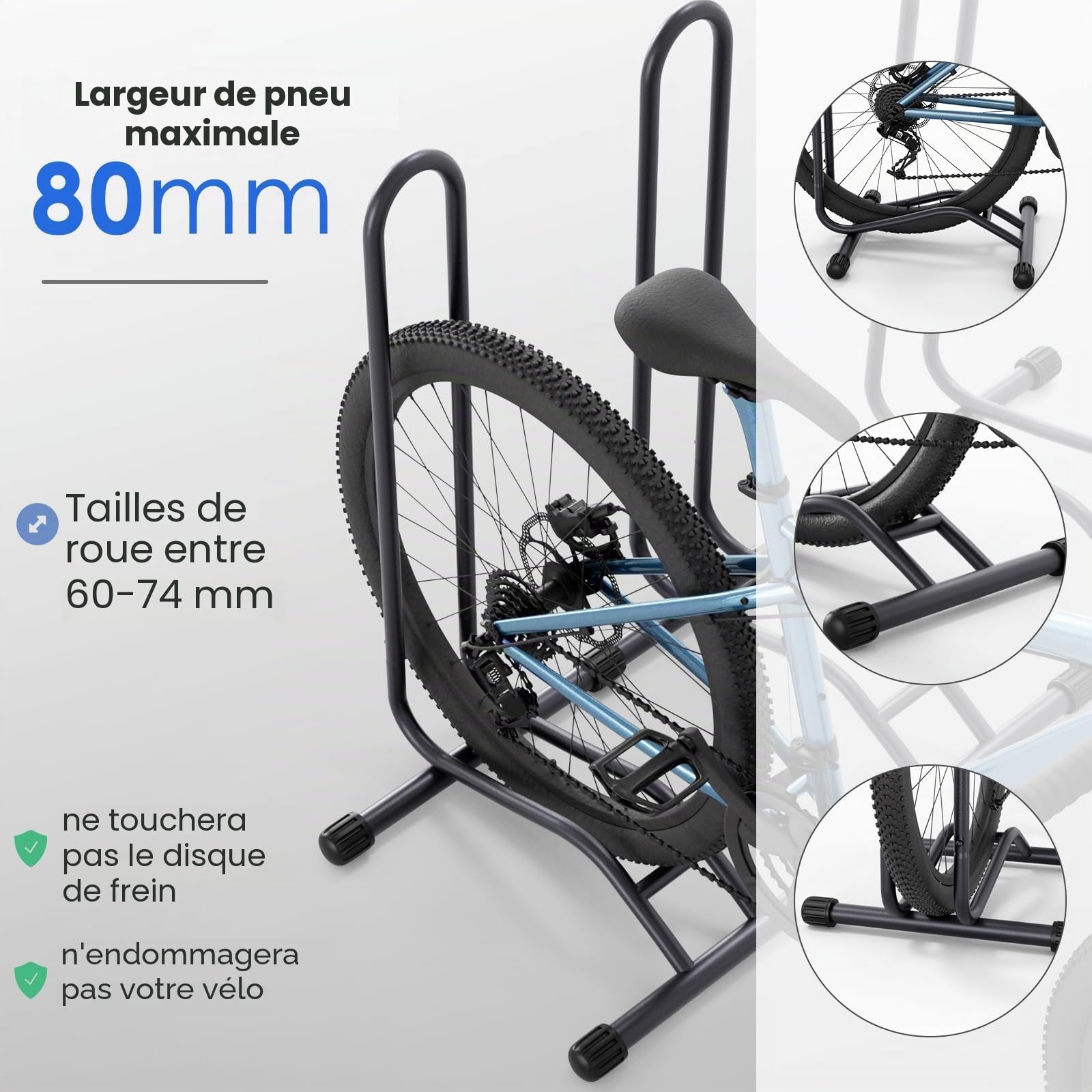 TLGREEN 3x Support vélo sol 24-28 pouces,jusqu'à 75mm,Noir | Support de vélo pour roue arrière avec design élargi, charge max. 25 kg, adapté aux VTT,vélos de route et vélos de randonnée