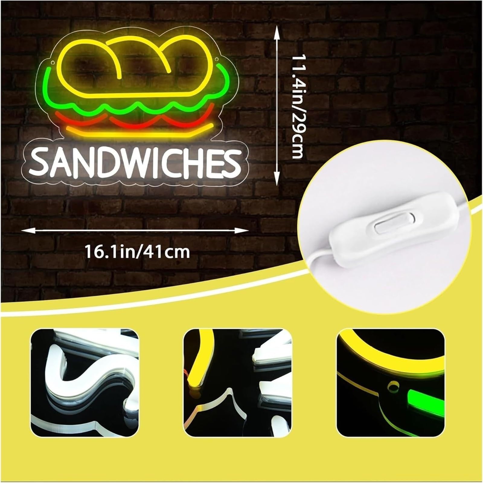 LED Lampada al neon Insegne al per neon decorative, insegne luminose, panini, alimentate da fast food