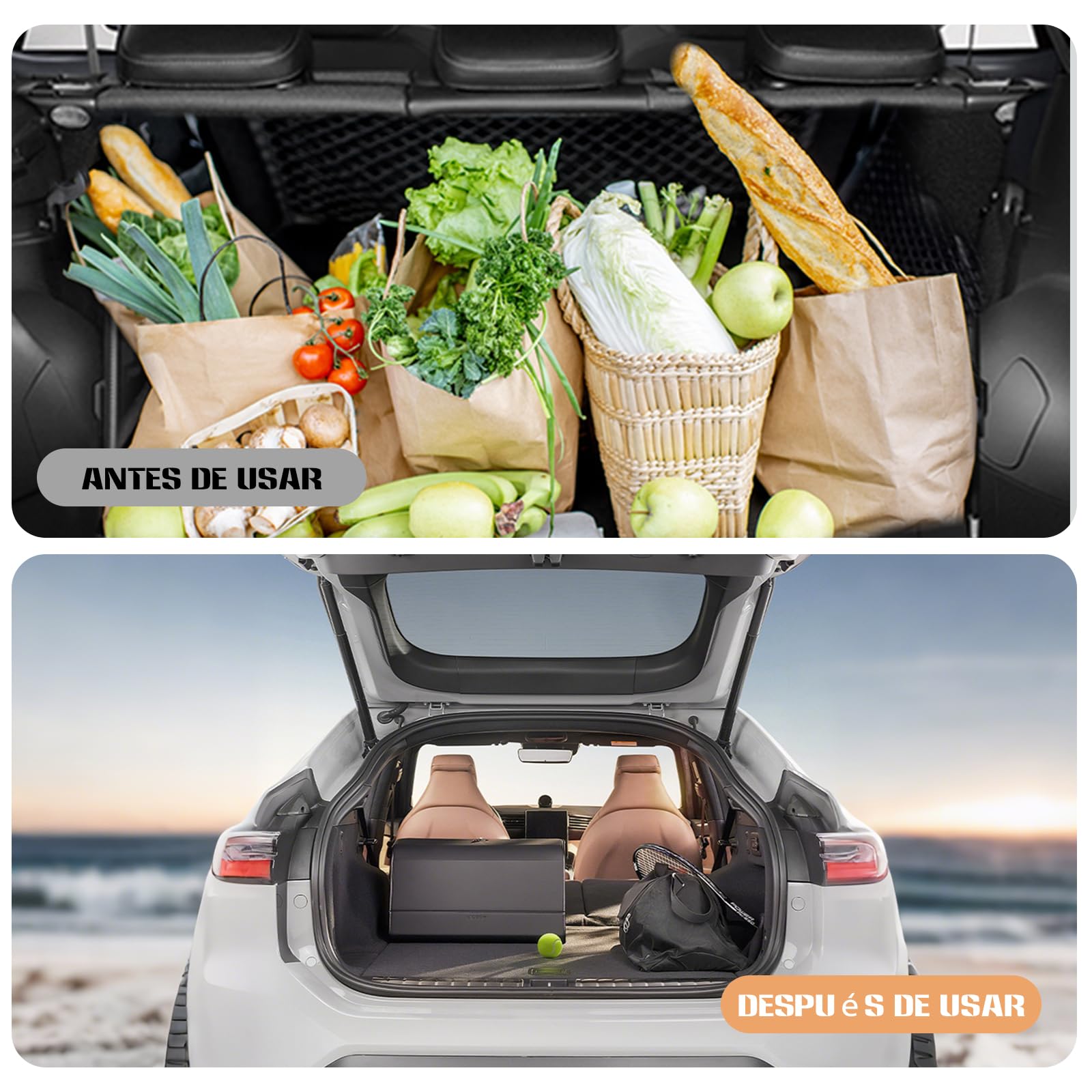 Ergocar Organizador de Maletero de Coche, Plegable Cuero de PU Organizador de Coche para Almacenamiento, Organizador de Maletero con Tapa, Base Antideslizante, Apertura de 180°, para Coches y SUV