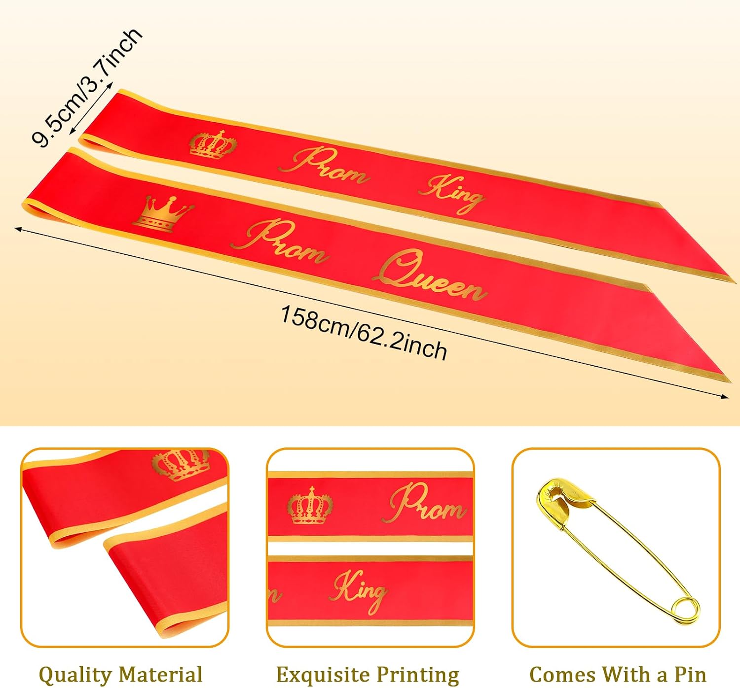 Saintrygo 4 Pcs Prom Crowns and Sashes Set King and Queen Tiara Crowns Satin Sash 80s Party Back to School Wedding Birthday(Red)