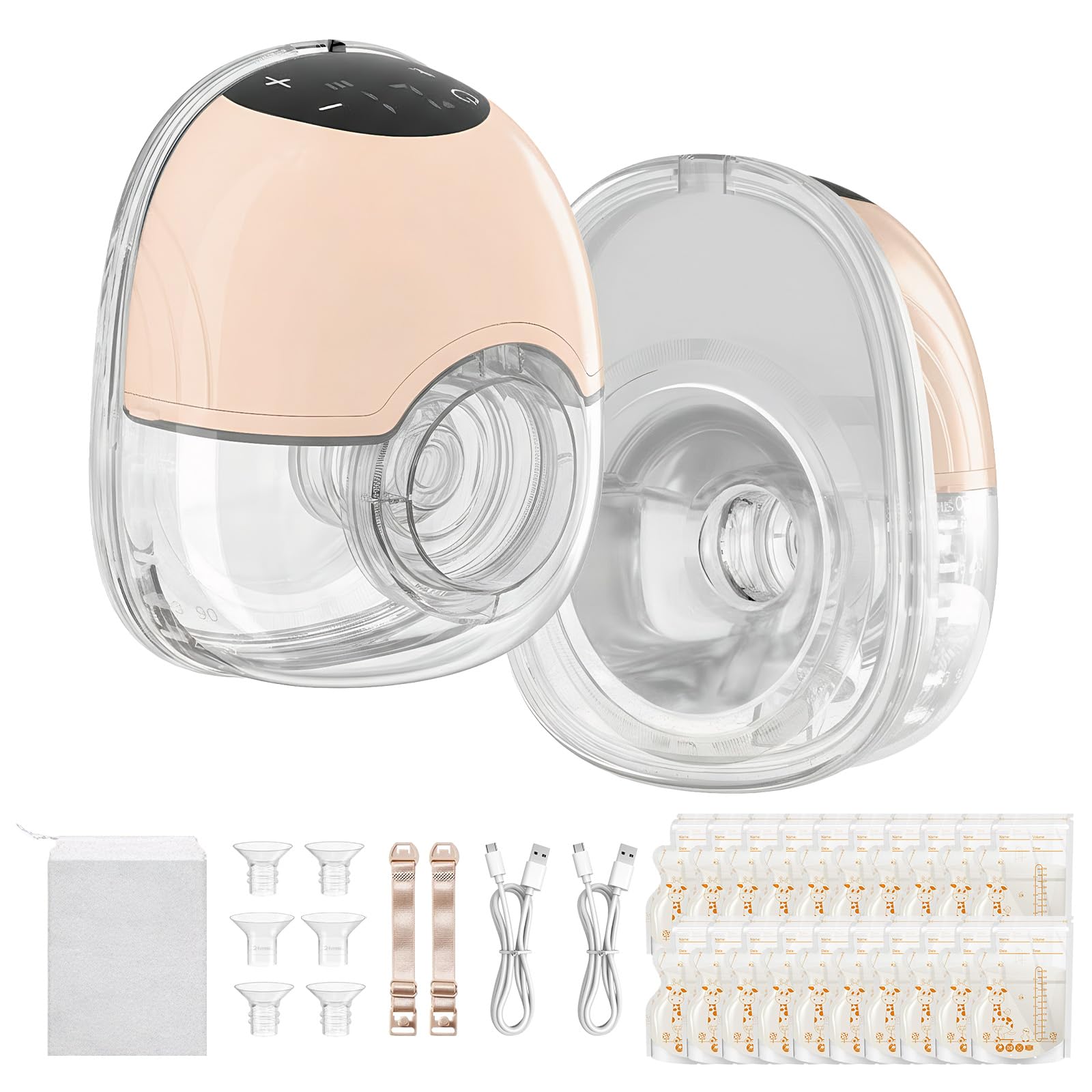 TOPCHANCES Electric Breast Pump,Wearable Hands Free Electric Pump,4 Modes 12 Levels,Portable Lightweight Pump 17/19/21/24mm Flange,Leak-Proof and Ultra-Quiet,BPA Free(Touchscreen,Pink,2PCS)