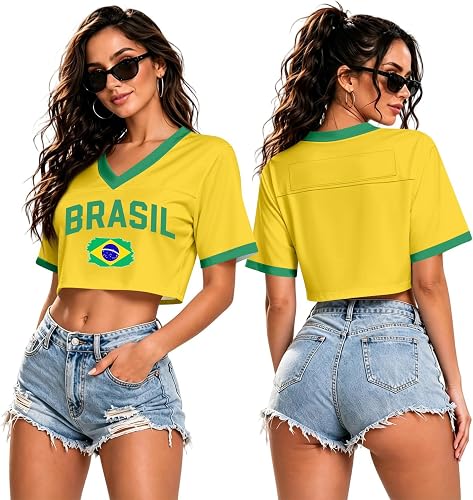 Brasil Shirt Women Crop Tops Soccer Cup 2026 Plus Size Graphic Tees Fashion Shor