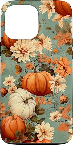 Funda con temática de otoño para iPhone 13 Pro Max con diseño de calabaza de otoño