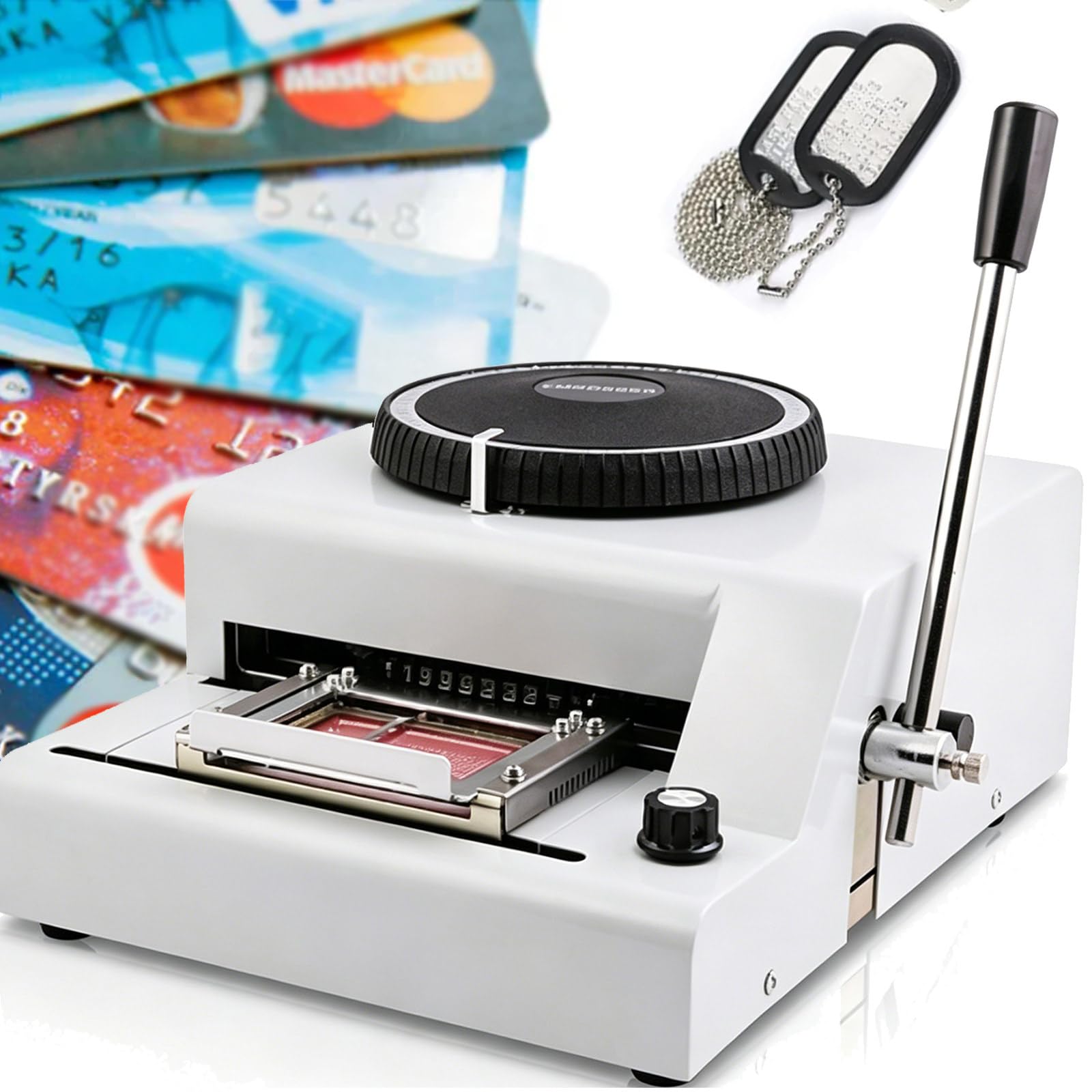 Osnzyc Credit Card Embosser Machine, Manual PVC Card Printer with 72 Character Dial and Adjustable Line Spacing, Embossing Tool for ID and VIP Cards