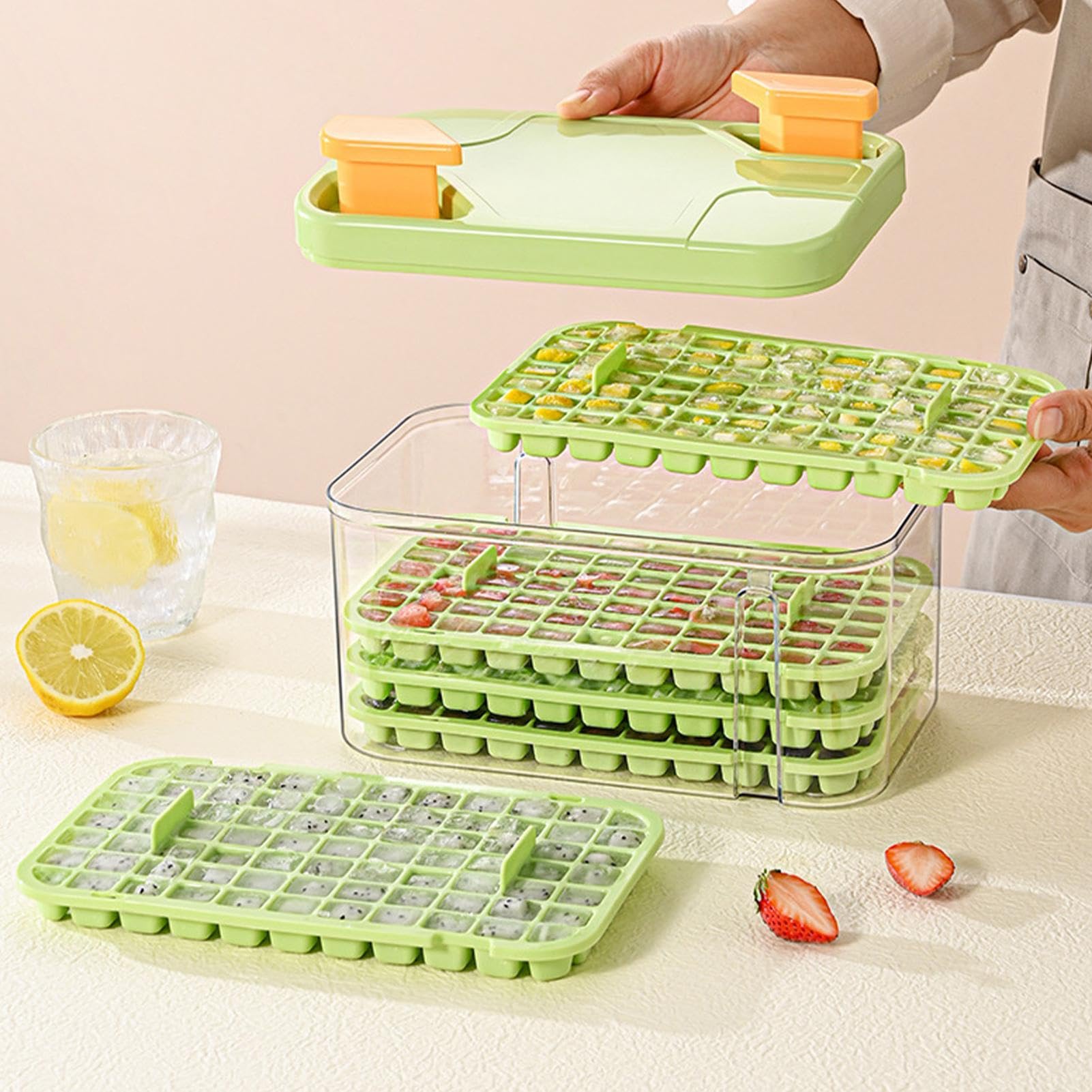 Cubitera Hielo 5 Piezas de Cubitera Apilable y Reutilizable con Contenedor | Moldes De Hielo Para Cóctel Con 77 Cavidades para congelador y cocina, enfriar bebidas, café, cóctel y whisky, y otras