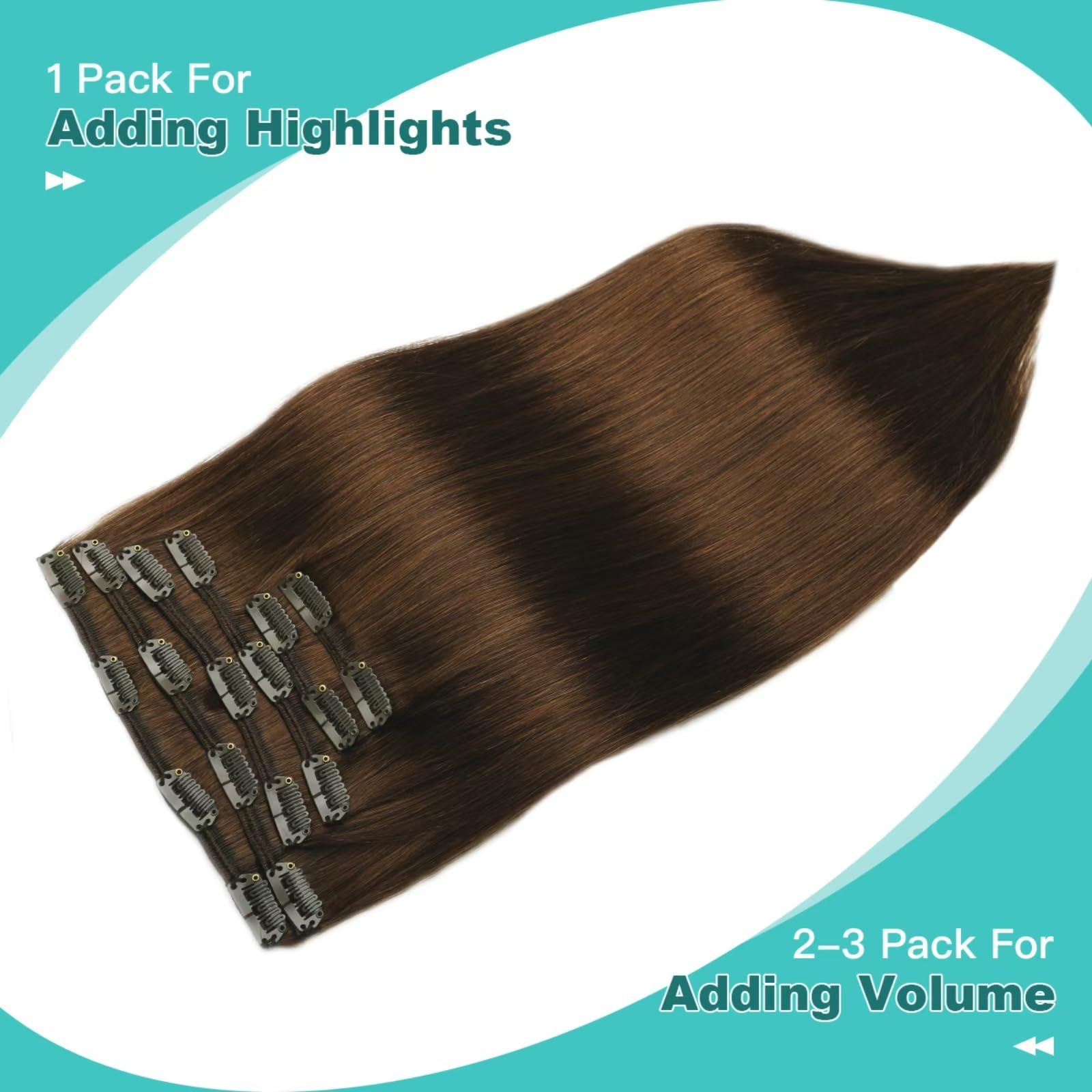 SURNEL Extensiones Clip Pelo Natural 100g 35cm 6 Piezas Castaño Chocolate Extensiones De Clip De Humano Real Extensiones Pelo Natural Remy (C#4-35cm) — view 5