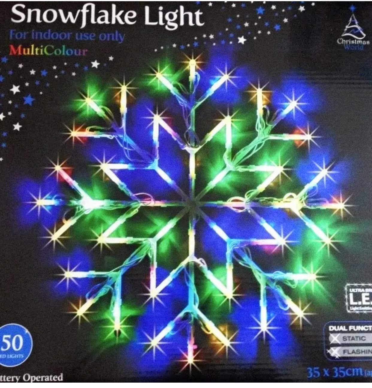 Christmas 50 LED Snowflake Light Multi Coloured Flashing Silhouette Home Window Xmas Festive Decoration Flashing Lights - New Year Light Up Party