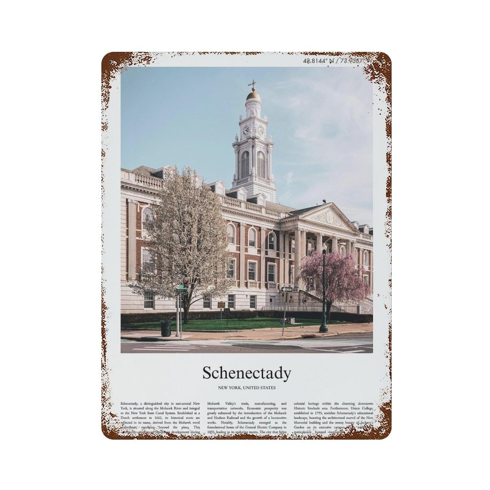 xiaoxiaoshen Schenectady New York, United States, USA City Scenery Wall Decor Art Metal Tin Poster Modern Home Decor Art Home Bar Shop Decorations Vintage Sign 40x30cm
