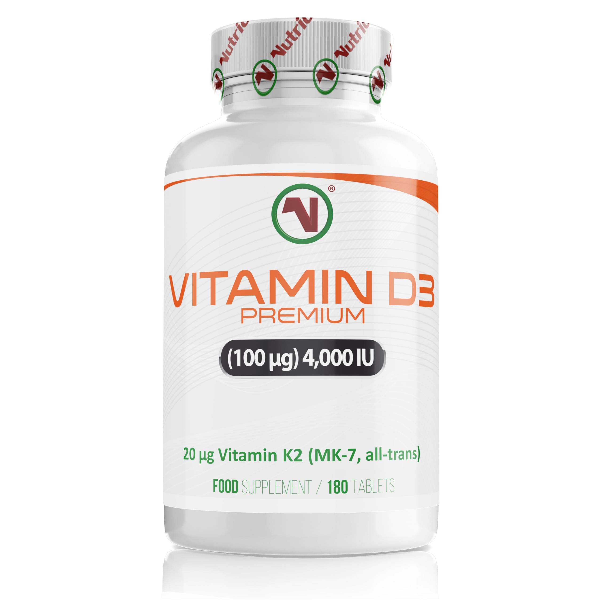 Vitamin D3 4000iu 180 High Strength Tablets | Enhanced with Free Vitamin K2 2µg MK7 | Family Sized 100 Days Supply | Maintain Health & Beat Winter Blues | Natural Vitamin D3 Supplement