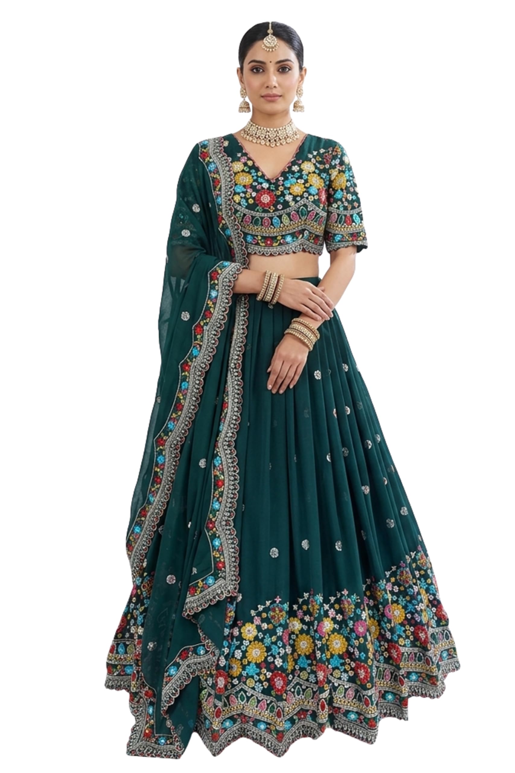 avirudhfab WOMEN'S Georgette Trending Designer Semi-Stitched Lehenga Choli Set for Women | Dupatta & Unstitched Blouse | Wedding Outfit (SF201ver-889 Off-White free-size)-picture-10