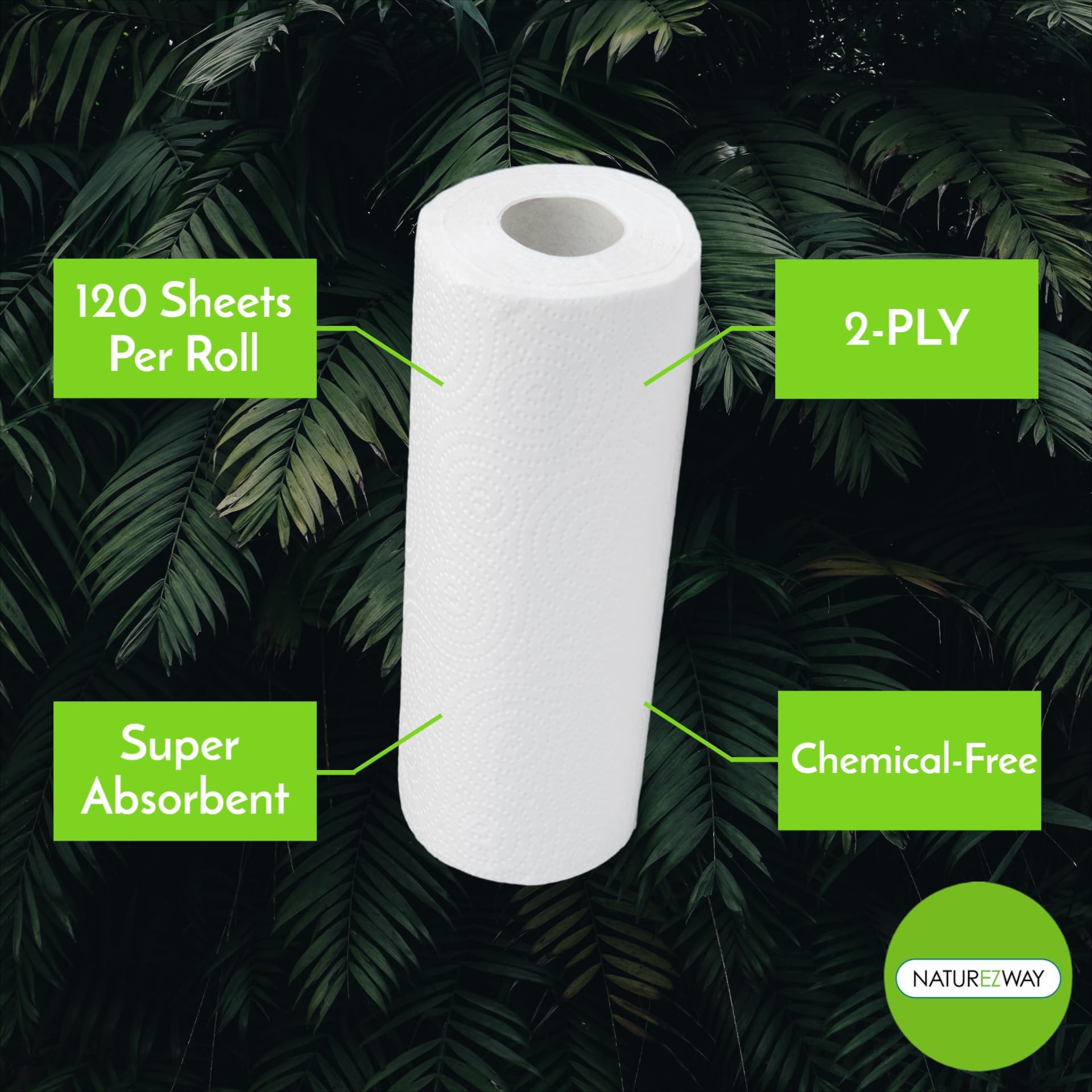 Naturezway Pro Disposable Paper Towels (30 Pack) 120 Sheets Per Roll - Strong & Absorbent - Chem Free