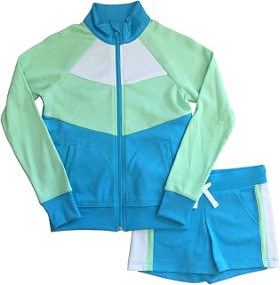 Avia Girls Blue & Green Zip-Up Jacket & Shorts Track Set Athletic Outfit