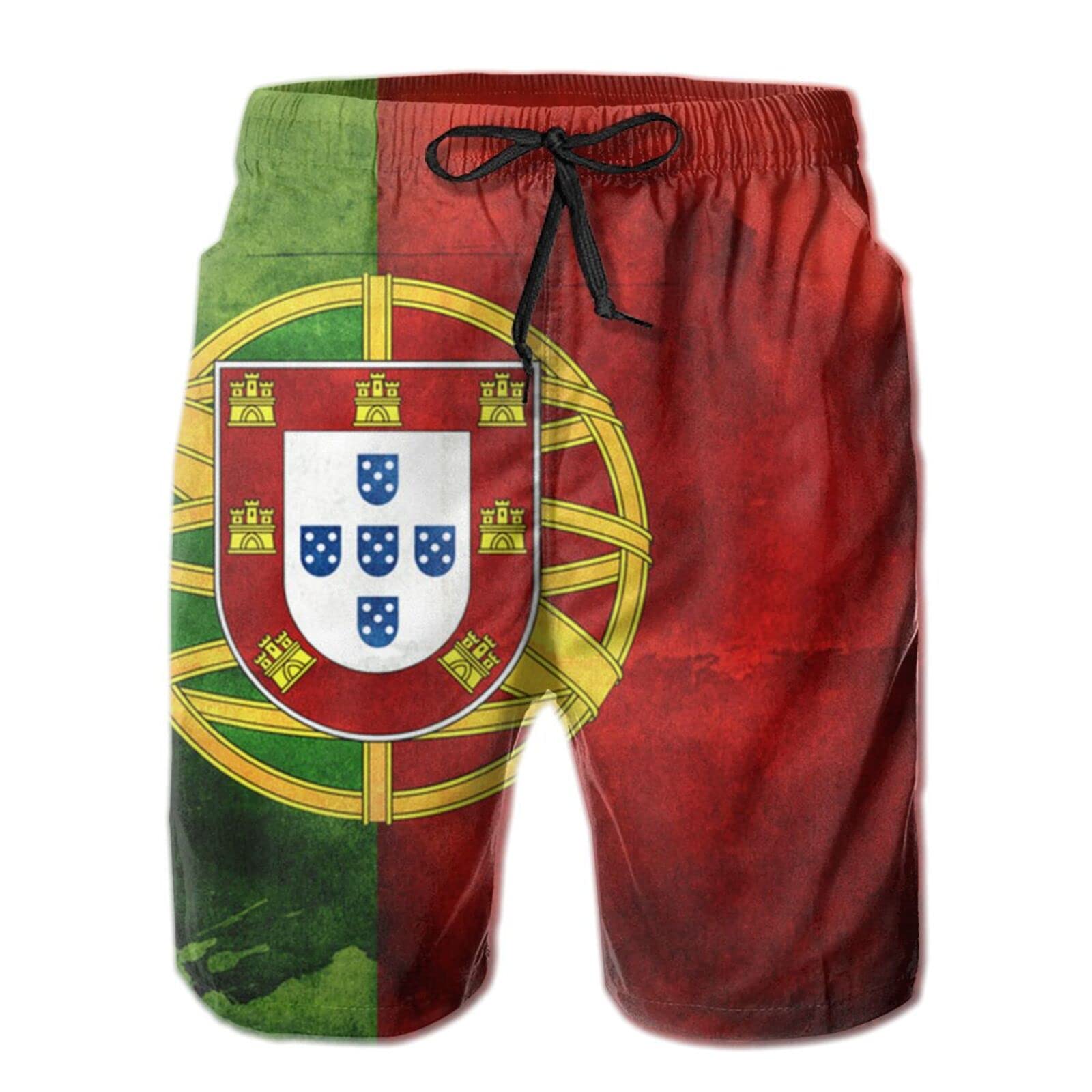 Aooedm Men's As Pic Portugal Portuguese Flag Swim Trunks Quick Dry Summer Surf Beach Shorts With Pocket Drawstring