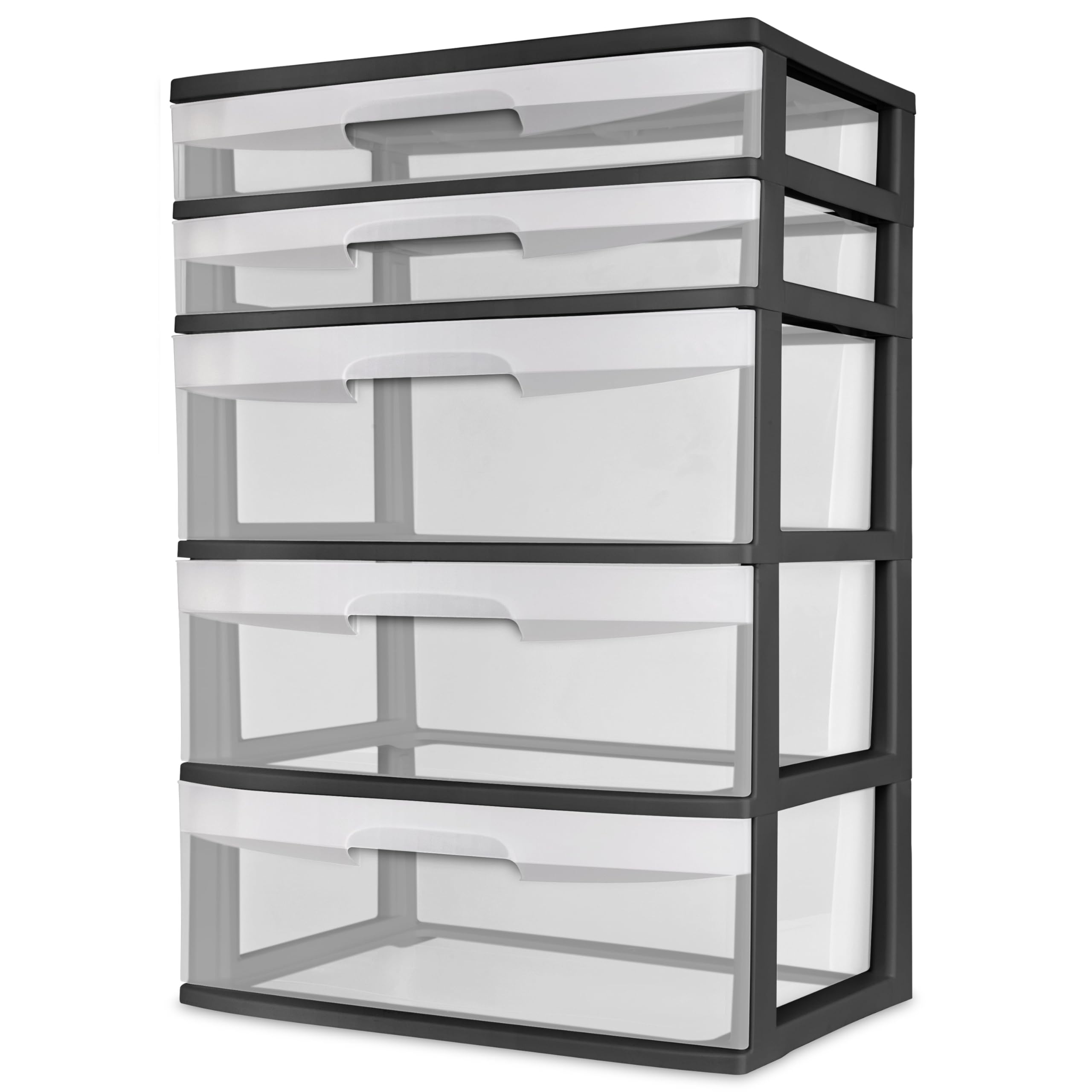 Plastic 5 Drawer Wide Tower, Black
