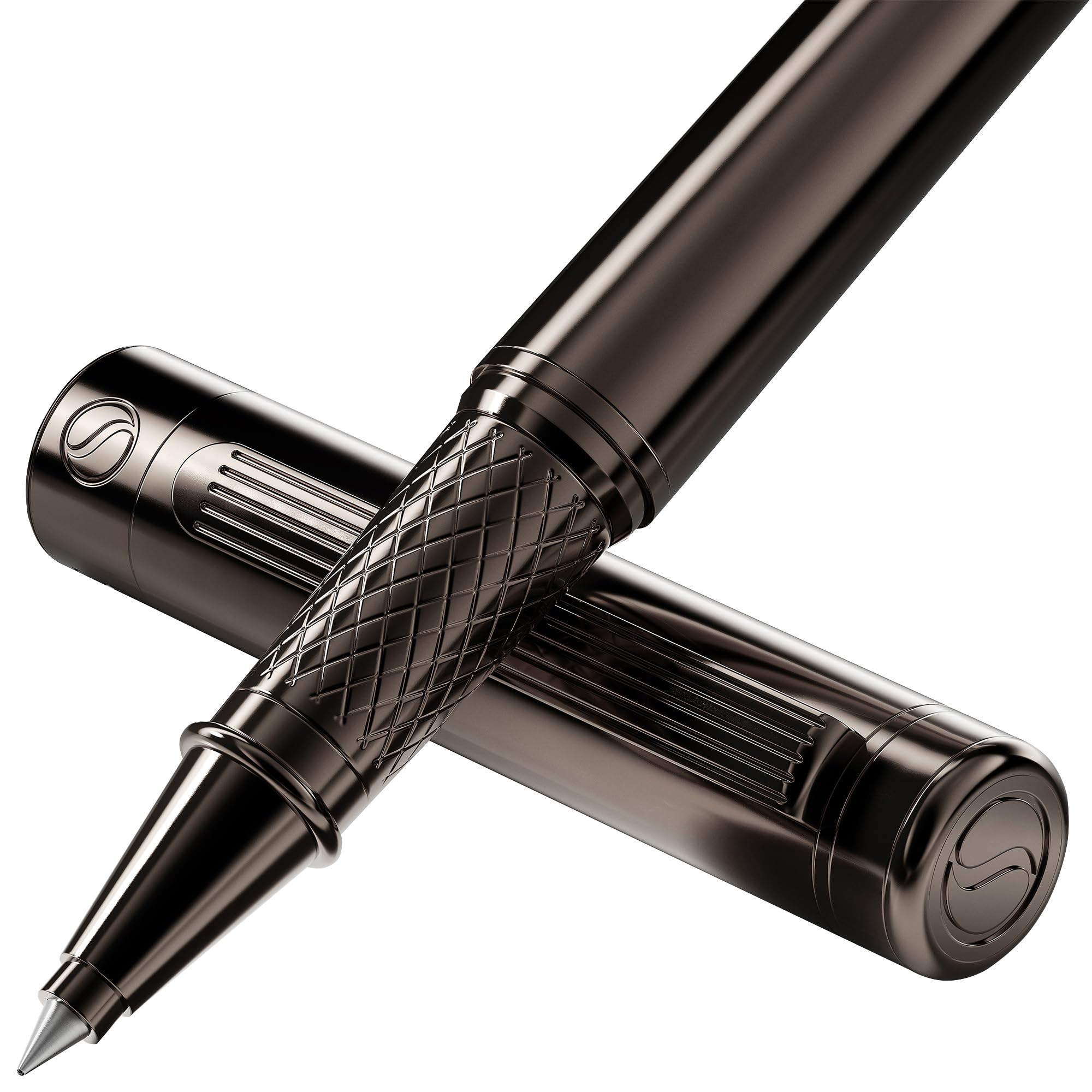 Scriveiner Gun-Metal Rollerball Pen - Stunning Luxury Pen, Schmidt Ink Refill, Best Roller Ball Gift Set for Men &amp; Women, Professional, Executive Office, Nice Pens