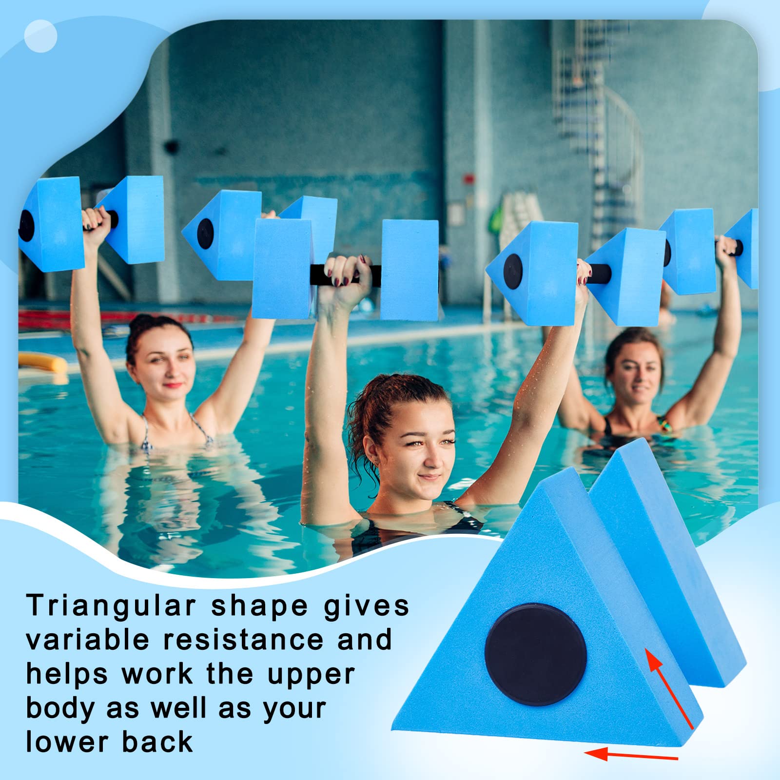 4 Stück dreieckige Wasserübung-Hanteln, schwimmende Wassergewichte für Pool-Übungen, Set, EVA-Schaum, wasserbeständig, Wassergymnastik, Ausrüstung, Fitness-Hanteln, Handstange für Pool-Übung, Blau