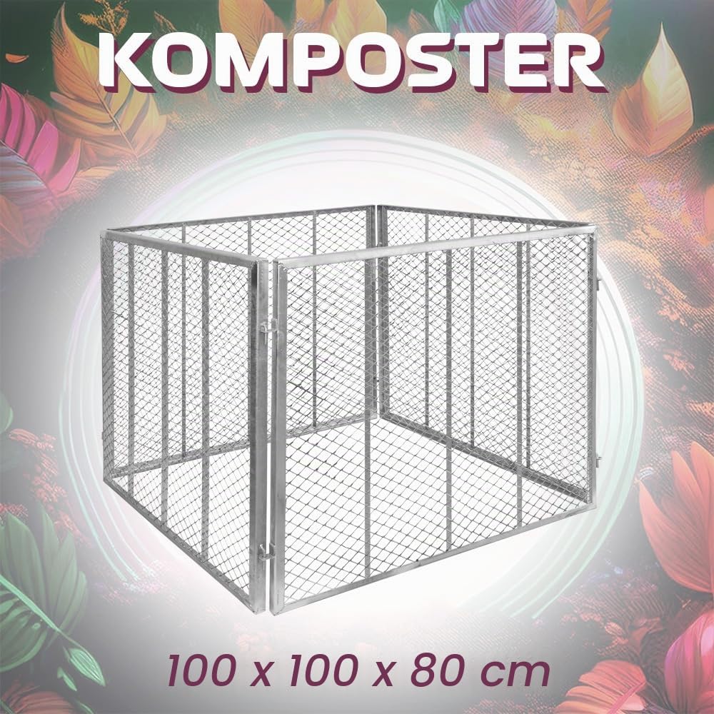 Komposter Stahl verzinkt Kompost Metallkomposter Kompostbehälter Kompostgitter 100 x 100 x 80 cm Garten Gitter Kompost Kompostierer