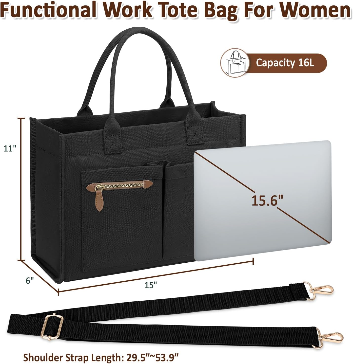 Canvas Tote Bag for Women, Large Work Tote Bags with Compartments, Zipper Crossbody Handbag for Teacher, College - Image 5