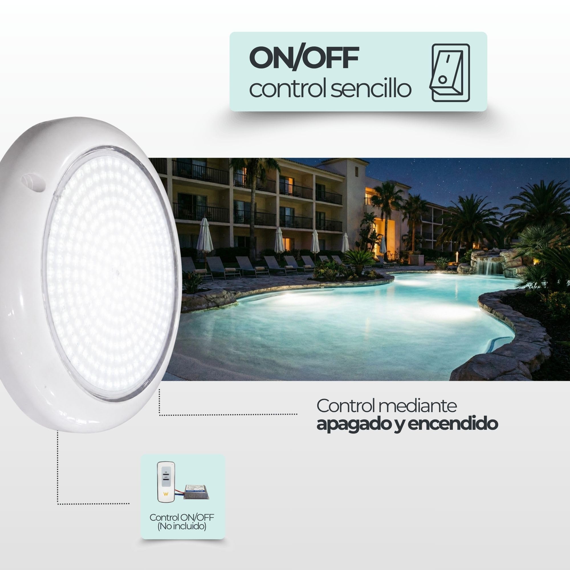 SWIMHOME Warmpool Foco LED para Piscina de Superficie Extraplano 35W Blanco Frío 6000K IP68 Resina 12V AC Ø 20 cm