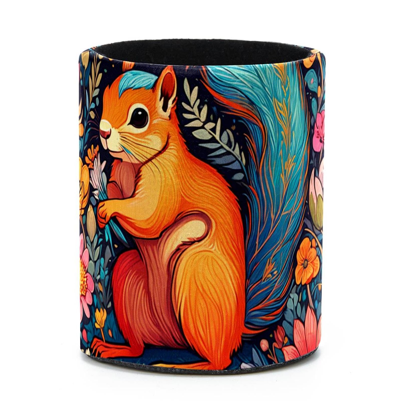 VAPOKF Round Pencil Holders for Desk, Color Drawing Squirrel Pen Holders Pen Pot Makeup Brushes Storage Desktop Stationery Supplies Organiser for Home Office