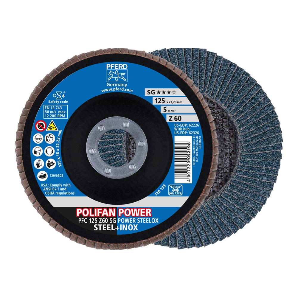 Pferd 67786125 Tarcza wachlarzowa POLIFAN POWER 10 sztuk | Ø 125 mm, Z 60, stożkowa, SG STEELOX | dla najwyższej agresywności stali i stali szlachetnej (INOX), wielkość ziarna