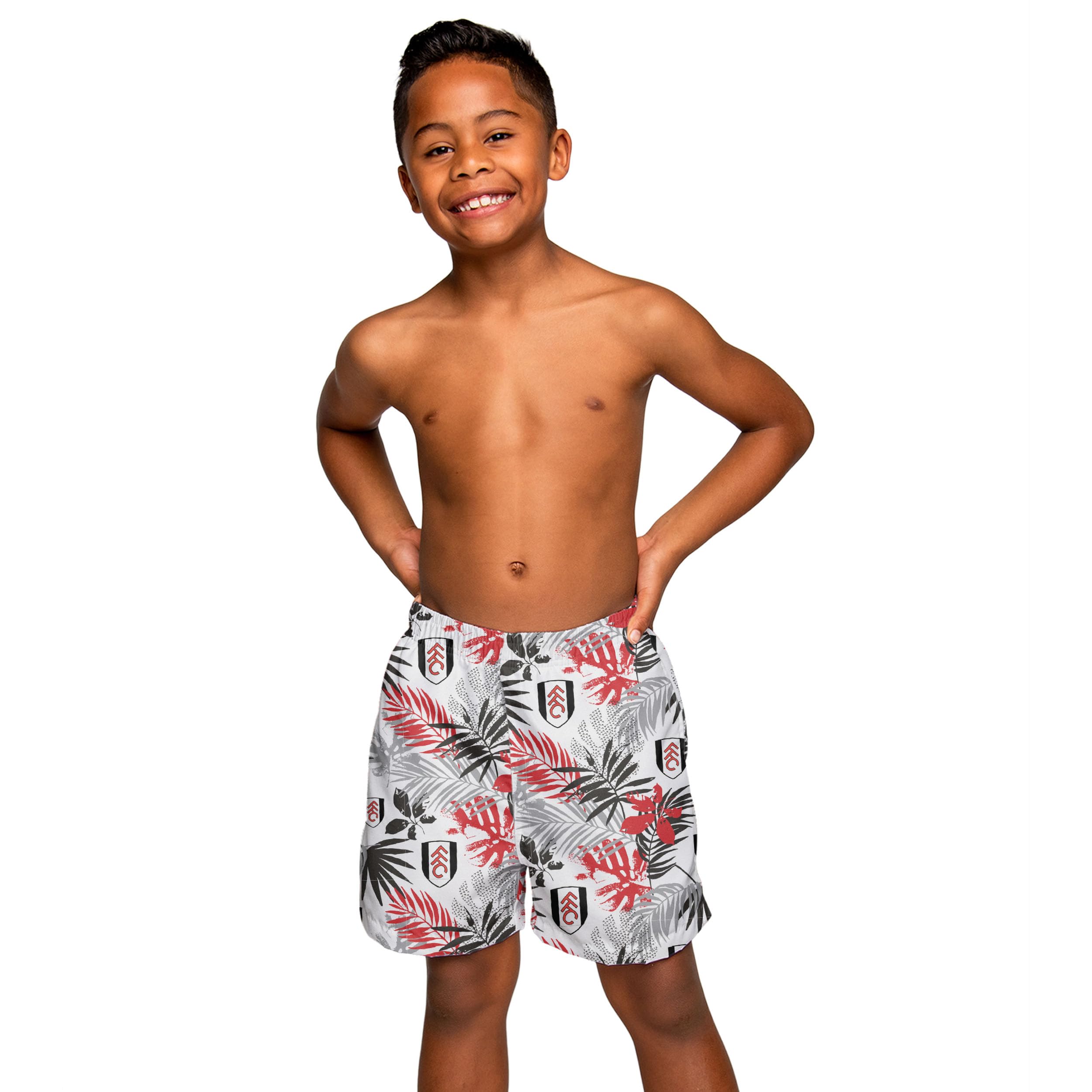 FOCO Officially Licensed Boys Floral Print Football Beach Board Shorts (Fulham FC) (Medium)