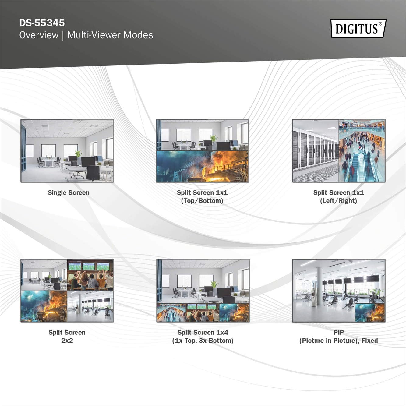 DIGITUS DS-55345 Switch a matrice HDMI 4x2-4 ingressi 2 uscite - UHD 4K/30 Hz HDTV: 3840 x 2160p - HDCP 1.4 e HDMI 1.4b - Multi-Viewer, Split-Screen, PIP - RS232, Audio (Toslink, Stereo 3,5mm)