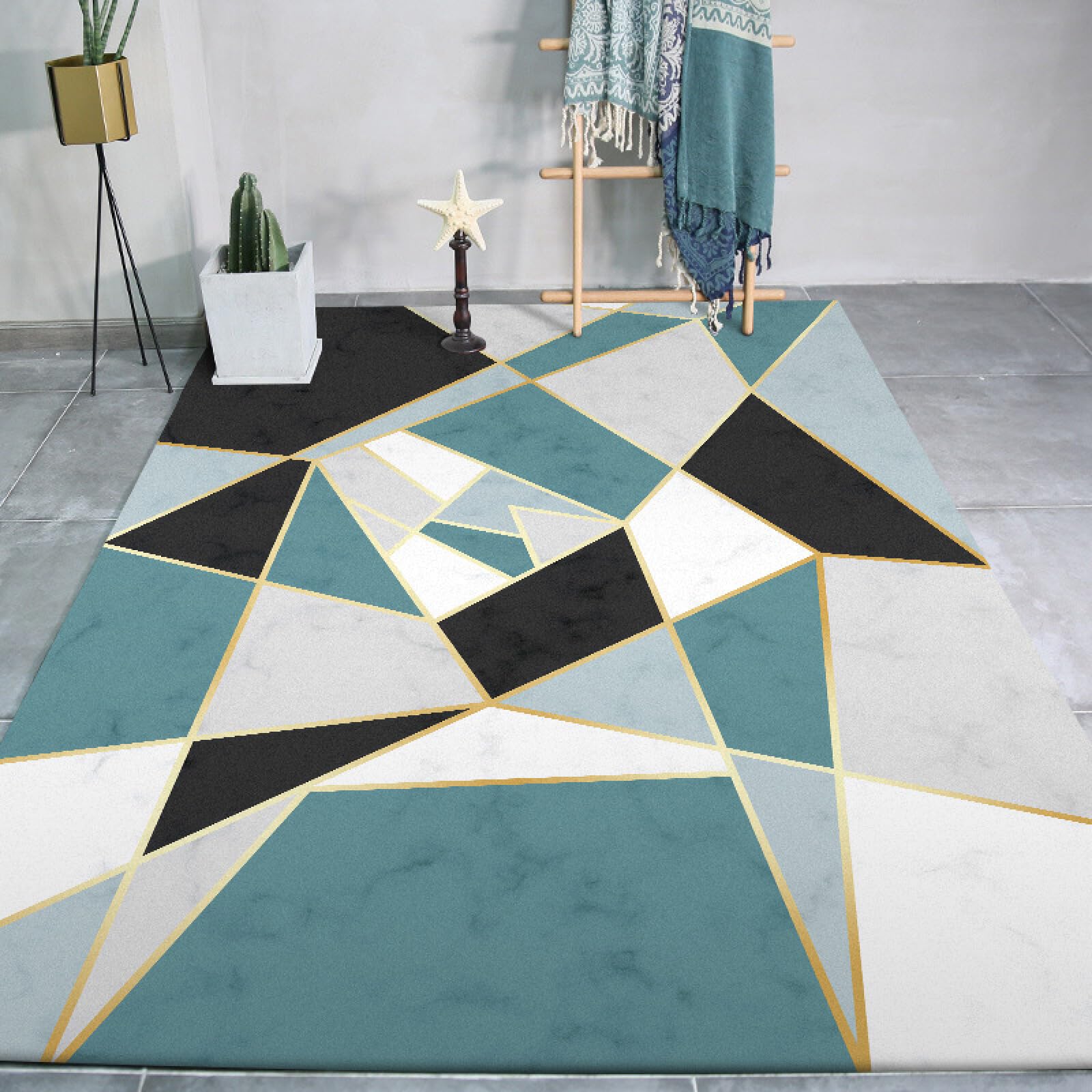 Dywan, 160 x 230 cm, Powierzchnia dywanu Salon Jadalnia, Sypialnia, Dywany Wystrój Domu Dywany, Czarny Biały Cyan Pomarańczowy Geometryczny