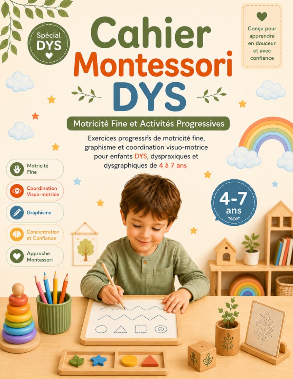 Cahier Montessori DYS : Motricité Fine et Activités Progressives: Exercices progressifs de motricité fine, graphisme et coordination visuo-motrice ... dyspraxiques et dysgraphiques de 4 à 7 ans