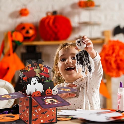 Miniatura 6 de Tarjeta desplegable 3D de Halloween  Tarjeta de felicitación de Halloween 3D para dulce o truco, con nota de mensaje y sobre (bruja con gato negro)