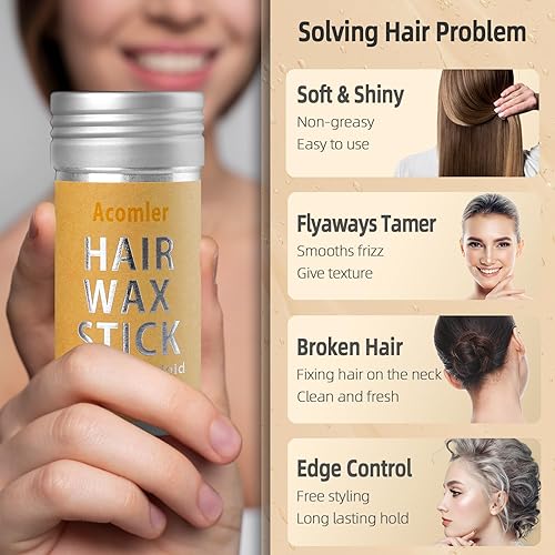 Miniatura 3 de Acomler Barra de cera para el cabello, productos para el cabello con espalda resbaladiza, barra voladora para el cabello, control de bordes