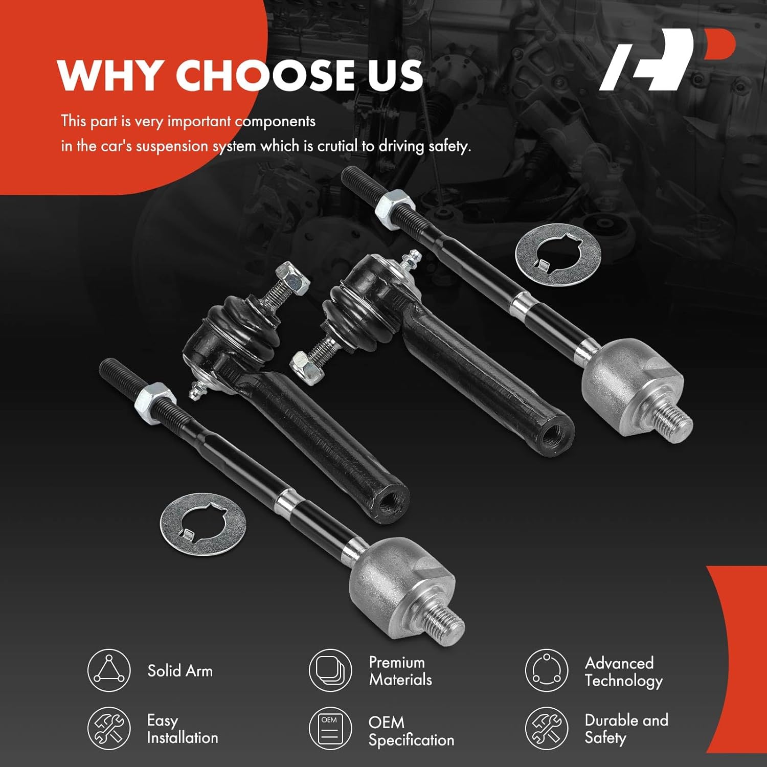 A-Premium Set of 4, Front Inner & Outer Tie Rod End Kit, Compatible with Fiat 500 2012-2019