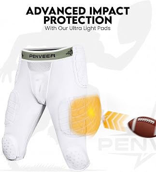 7 Pad Football Girdle Adult with Cup Pocket & Integrated Padding | Integrated 7-Pad Protection Cushions The Hips, Thighs, Knees, And Tailbone During Football Practice And Games