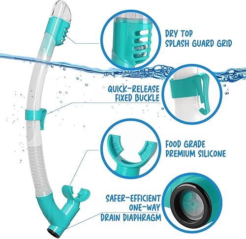 Miniatura 6 de Bairuifu Juego de máscara de esnórquel con parte superior seca completa, juego de gafas de natación con lente antivaho de silicona de grado