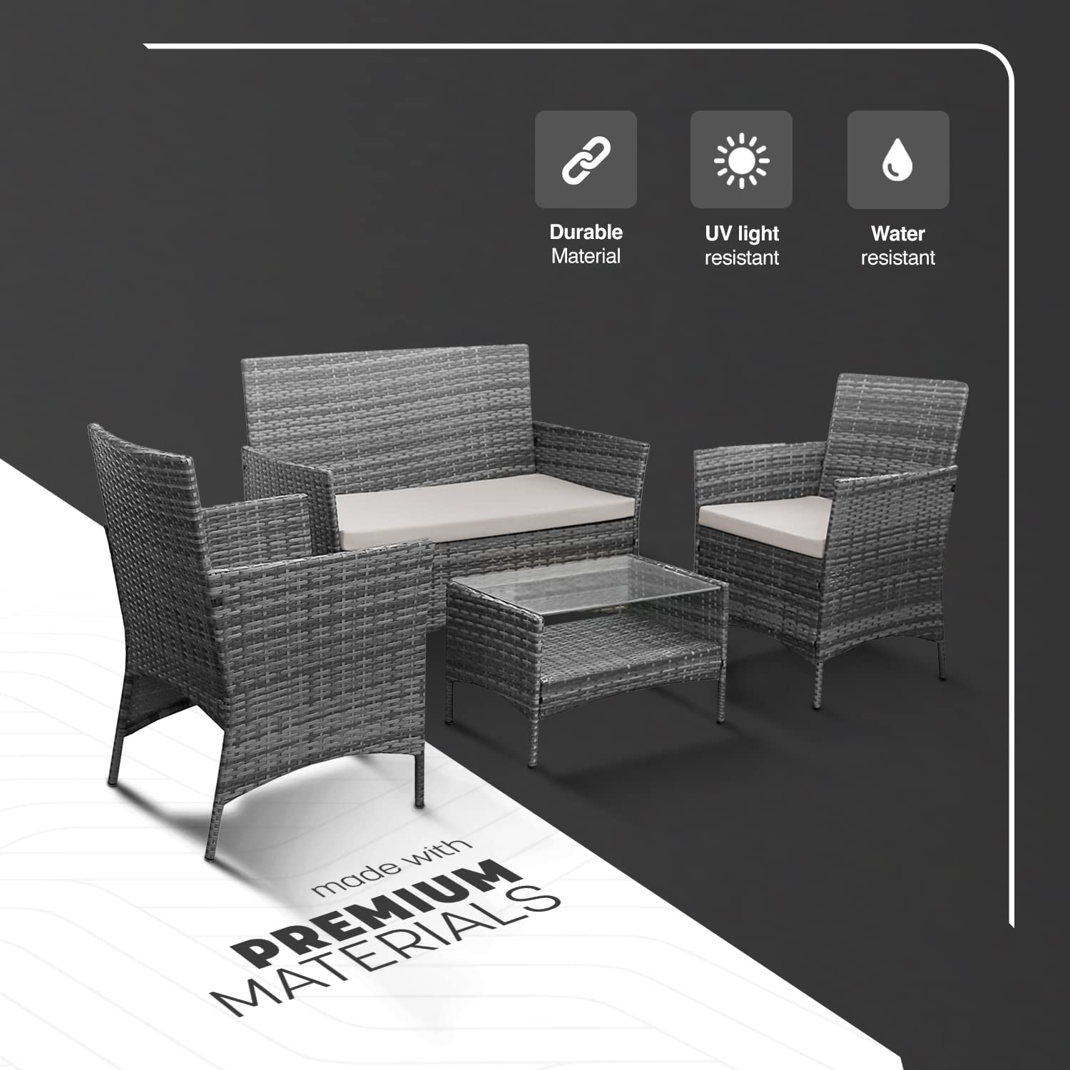 KEPLIN 4pc Rattan Garden Furniture Set Outdoor Lounger Sofa, Chairs