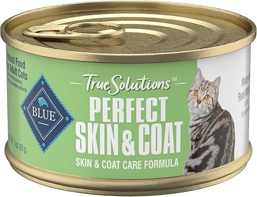 Blue Buffalo True Solutions Perfect Skin & Coat - Alimento húmedo natural para gatos adultos, pescado blanco, latas de 3 onzas (paquete de 24)