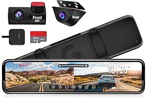 PORMIDO Triple Mirror Dash Cam 12" with Front & Rear Cameras