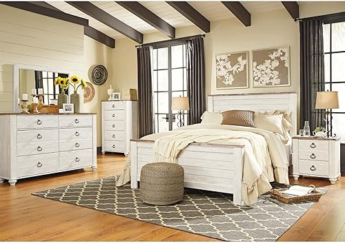 Miniatura 9 de Ashley Furniture Signature Design - Cabecero de panel completo Willowton – Estilo Contemporáneo – Tamaño Queen - Color Blanco.