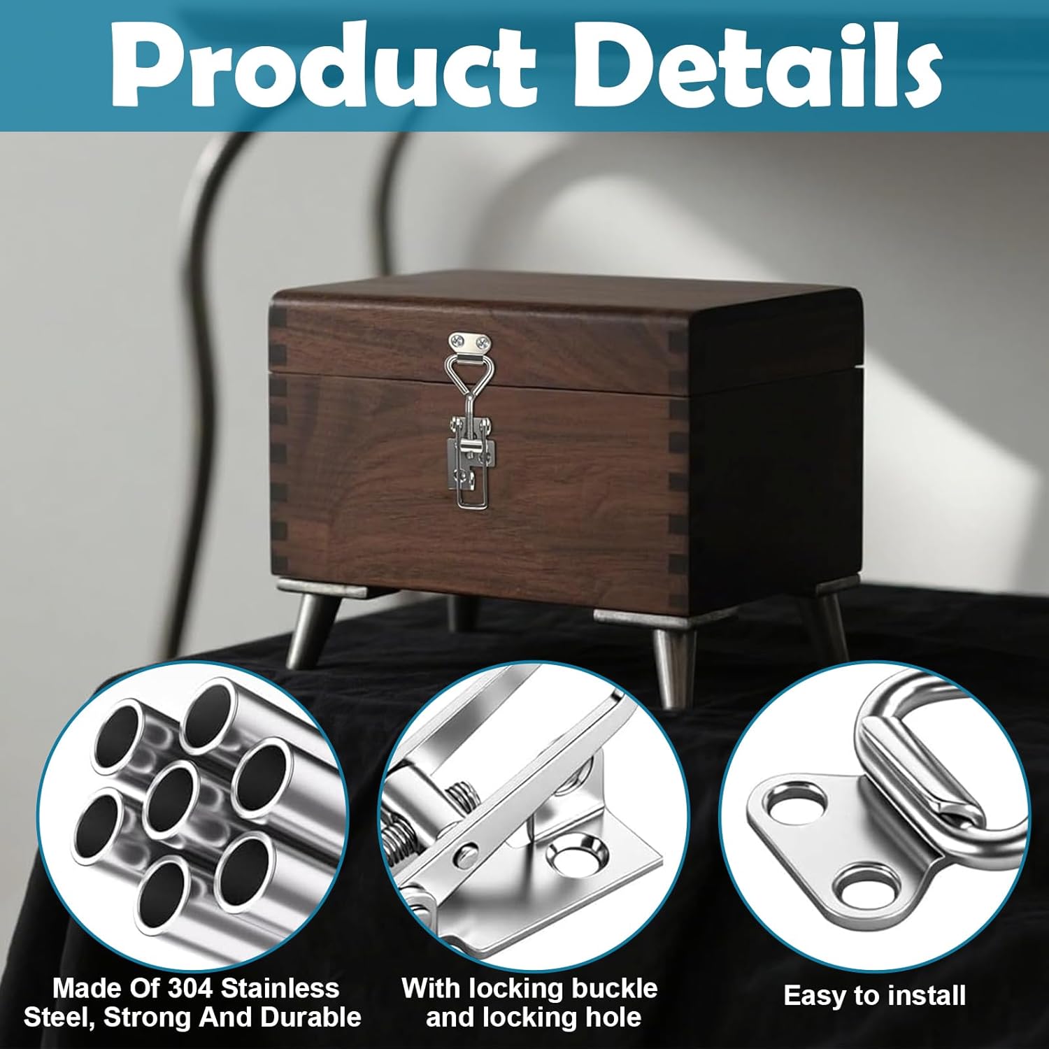 Stainless Steel Tension Lock Set - 2 Piece Box Lock with Keyhole - Adjustable, Robust Lever Lock for Cabinets, Doors, Boxes and More