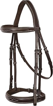 Exion Hunter Anatomic English Bridle for Horses Padded Fancy Stitched Leather Bridle with Braided Reins Ergonomic Poll Relief Crownpiece Horse Tack, Havana Brown, Cob Full Oversize
