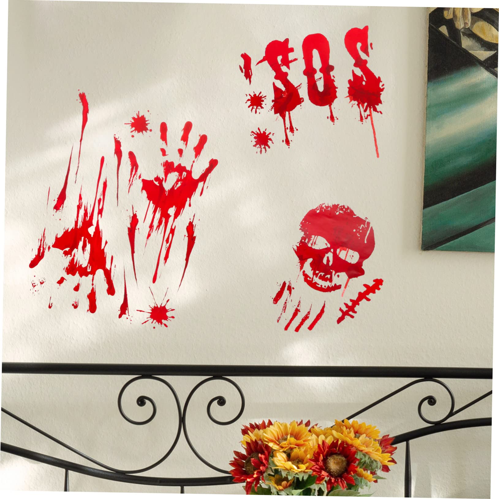 PRETYZOOM 56 Hojas Víspera De Todos Pegatinas Etiqueta De Fondo De Halloween Huella De La Mano De Halloween Pegatinas Calcomanías De Pared para El Hogar Material De PVC