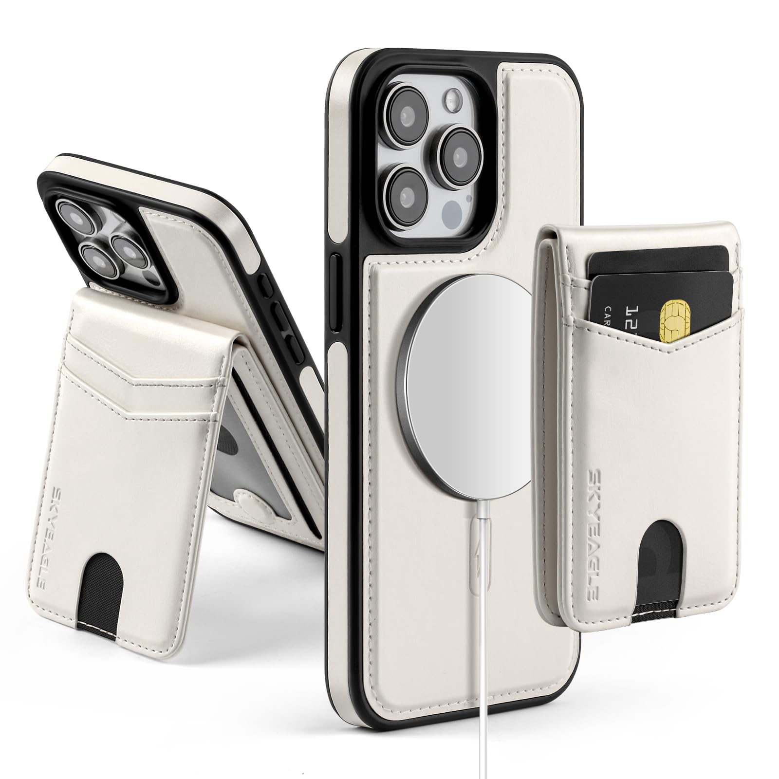 SkyEagle for Compatible Magsafe Magnetic 2 in 1 Detachable iPhone 14 Pro Max Wallet Case with Card Holder,Women Men,PU Leather RFID Blocking Flip