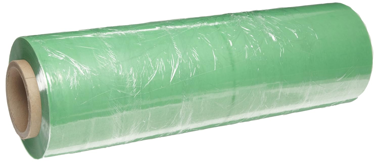 OXOV12904 Linear Low Density Polyethylene Green Tint Cast Hand Stretch Wrap On a 3" I.D. Core, 1500' Length x 12" Width x 90 Gauge Thick (Case of 4)