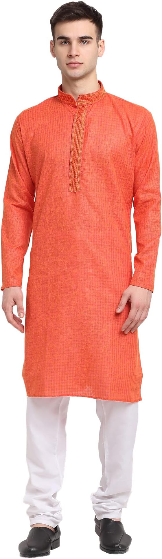 JompersMen Dark-Orange Self Design Kurta with Pyjamas