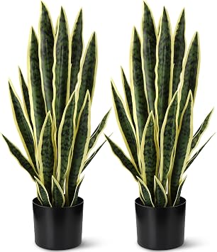 Crowye Tall Artificial Snake Plant Faux Sansevieria Plant Large Fake Snake Bulk in Pot for Home Office Housewarming Gift2 Pack,2.25 Ft