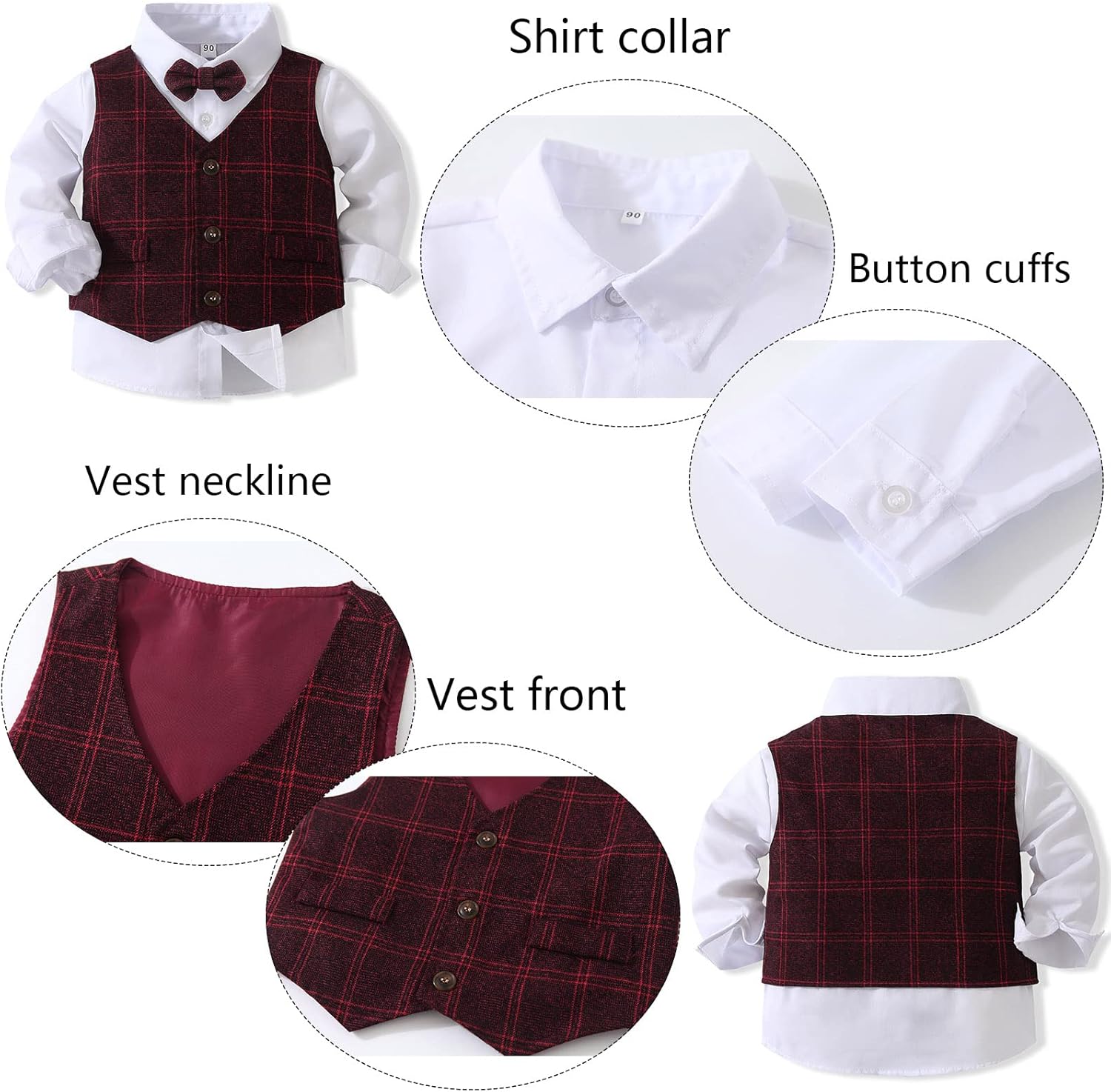 Boys 3Pcs Clothing Sets Long Sleeve Bowtie Shirts +Vest +Pants Casual Suit